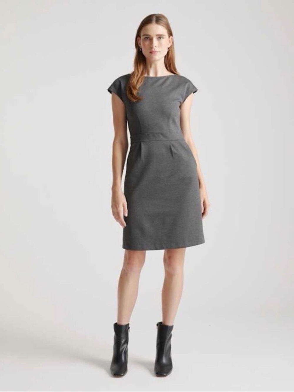Quince Ultra-Stretch Ponte Cap Sleeve Dress in Charcoal Gray